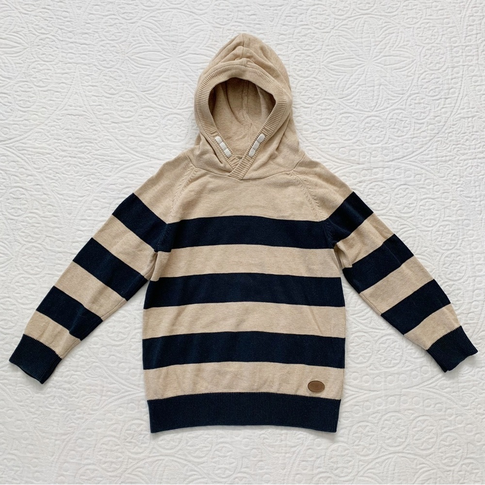 H&M Kids' Fine-Knit Hooded Sweater, Dark Beige /‎ Navy (Sz. 4-6)
